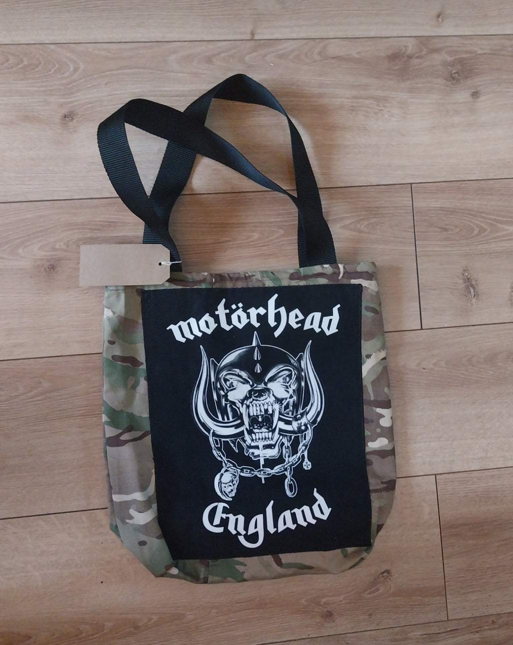 Handmade Camo Tote Bag With Motorhead Patch  Metalhead Festival