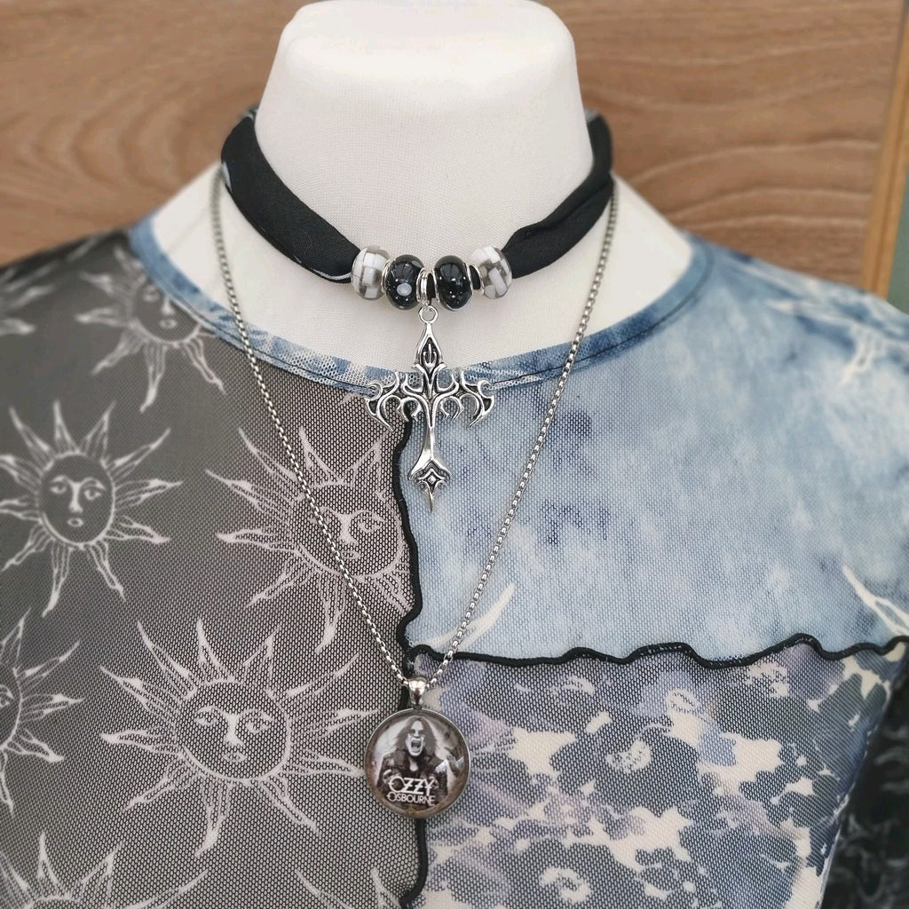 Ozzy Black Sabbath Handmade Choker And Necklace Set Gothic Cross Metalhead