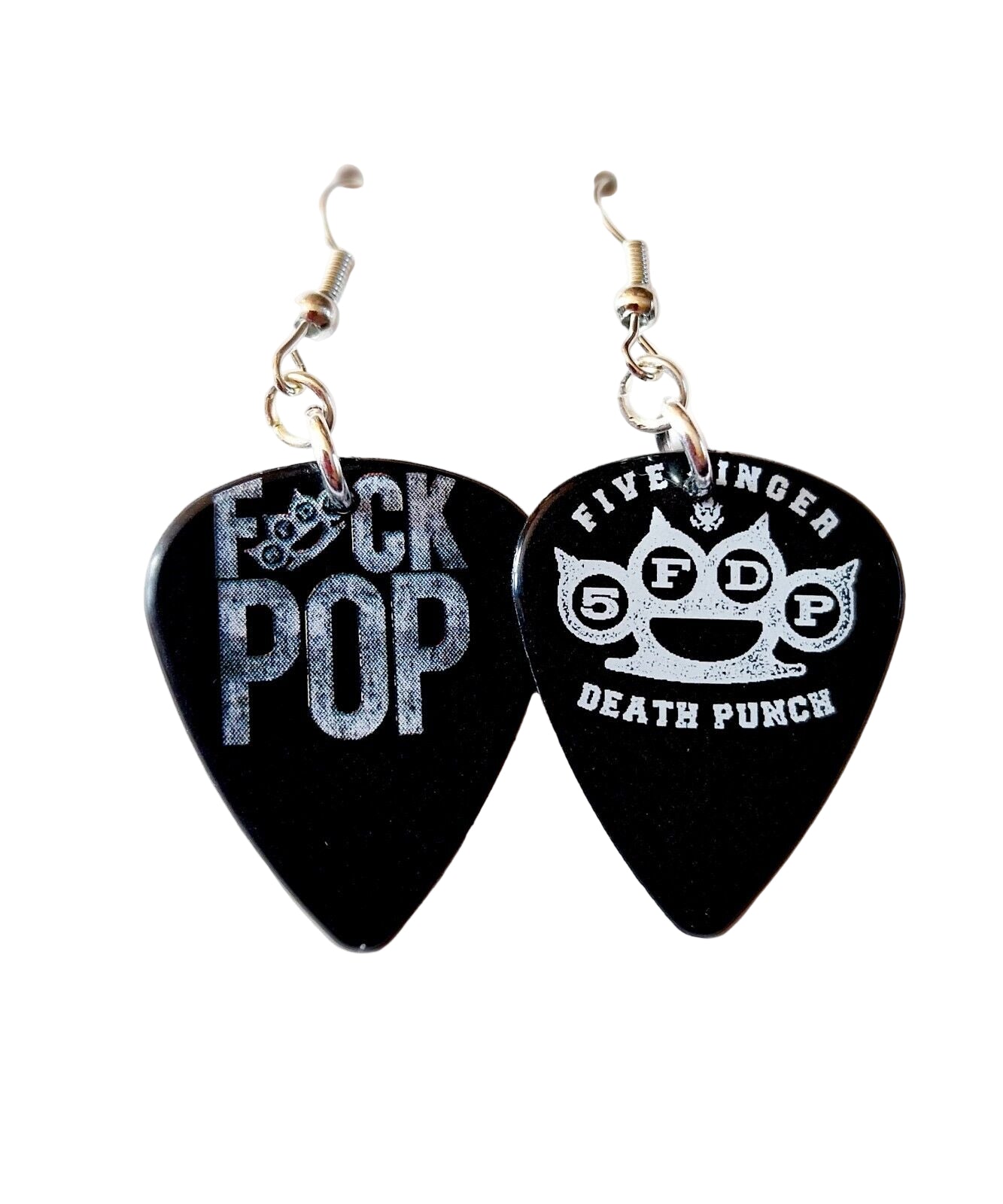 Handmade 5FDP Plectrum Earings Metal head Biker