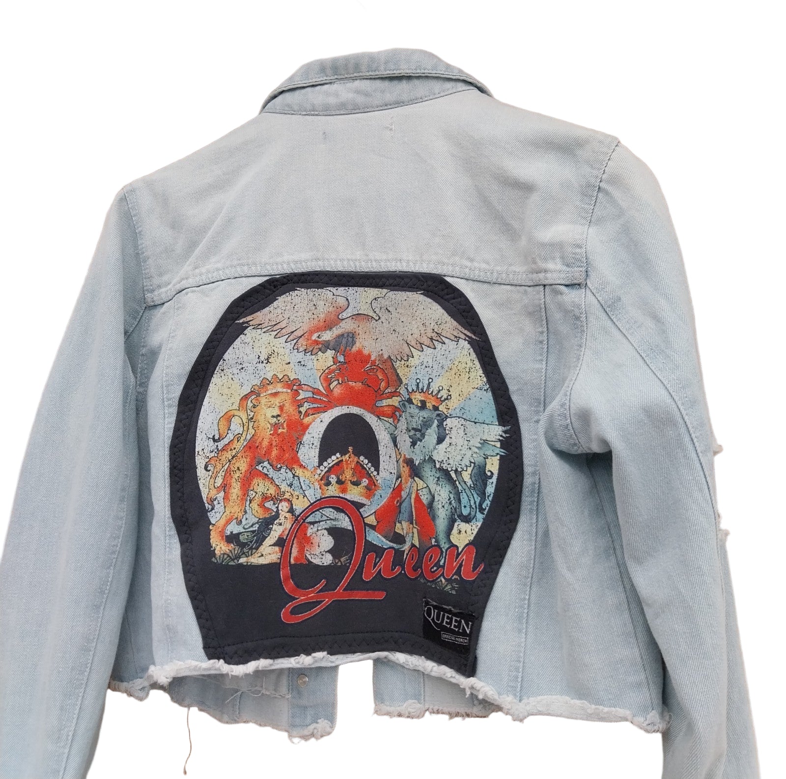 Queen Reworked Light Blue Frayed denim Short  Jacket  Size Large