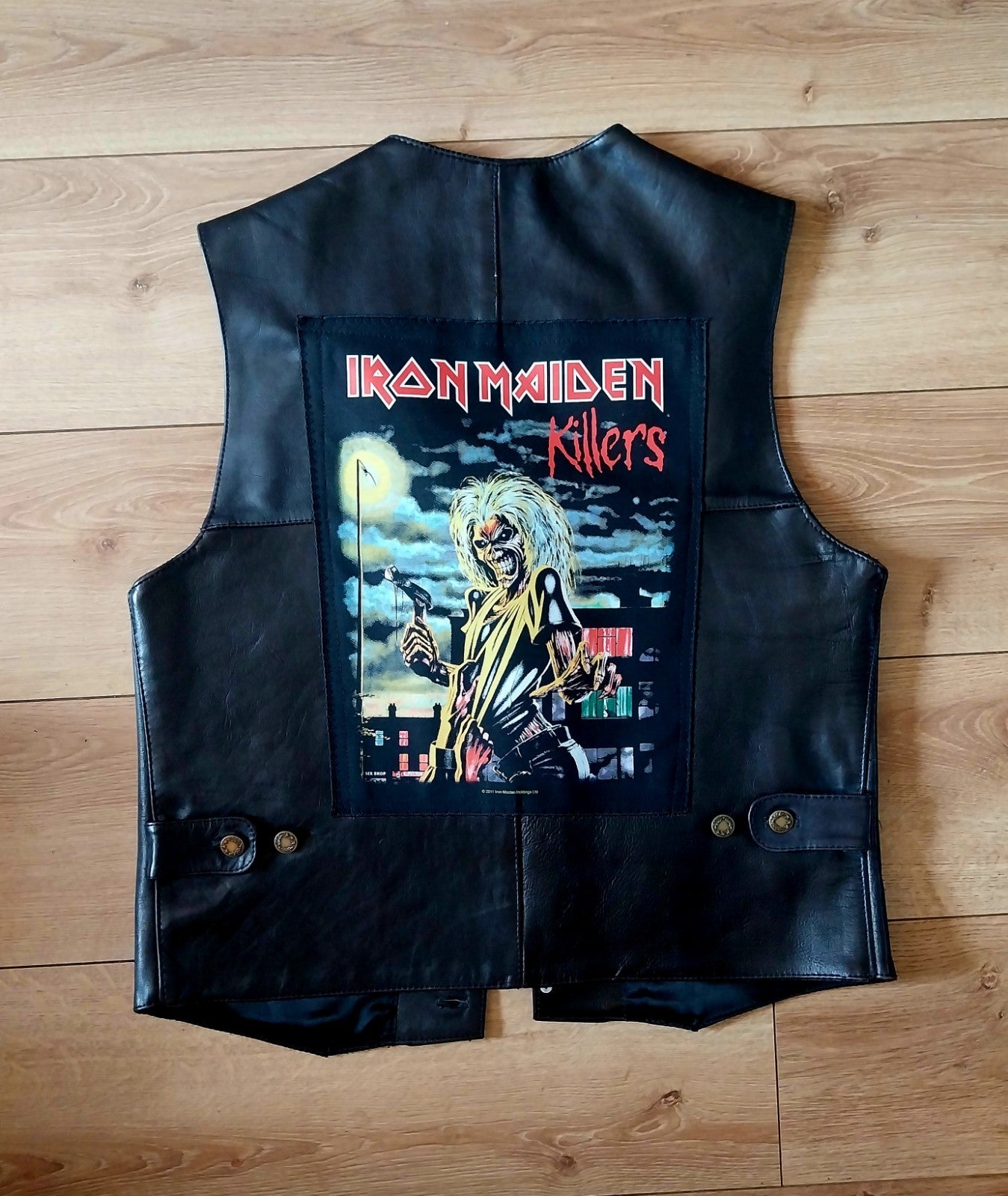 Vintage black leather waistcoat Iron Maiden on Back Size Large 42/44 Inch Chest