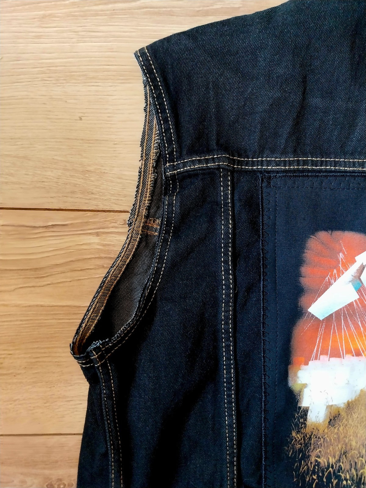 Reworked vintage denim waistcoat with Metallica on back Size LARGE
