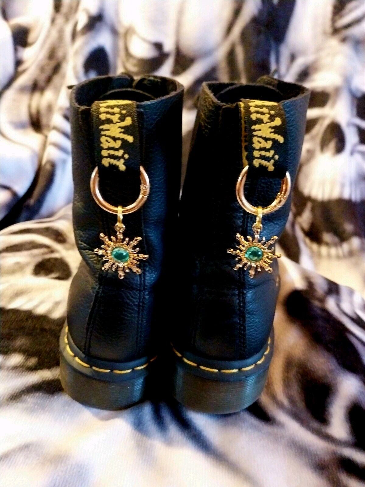 Gold Green Sun boot charms for goth emo punk