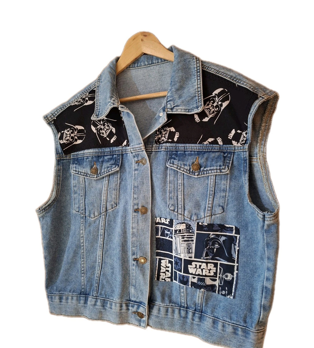 Reworked denim jacket with Star Wars Print on Back Size Extra Large Battle Jacket
