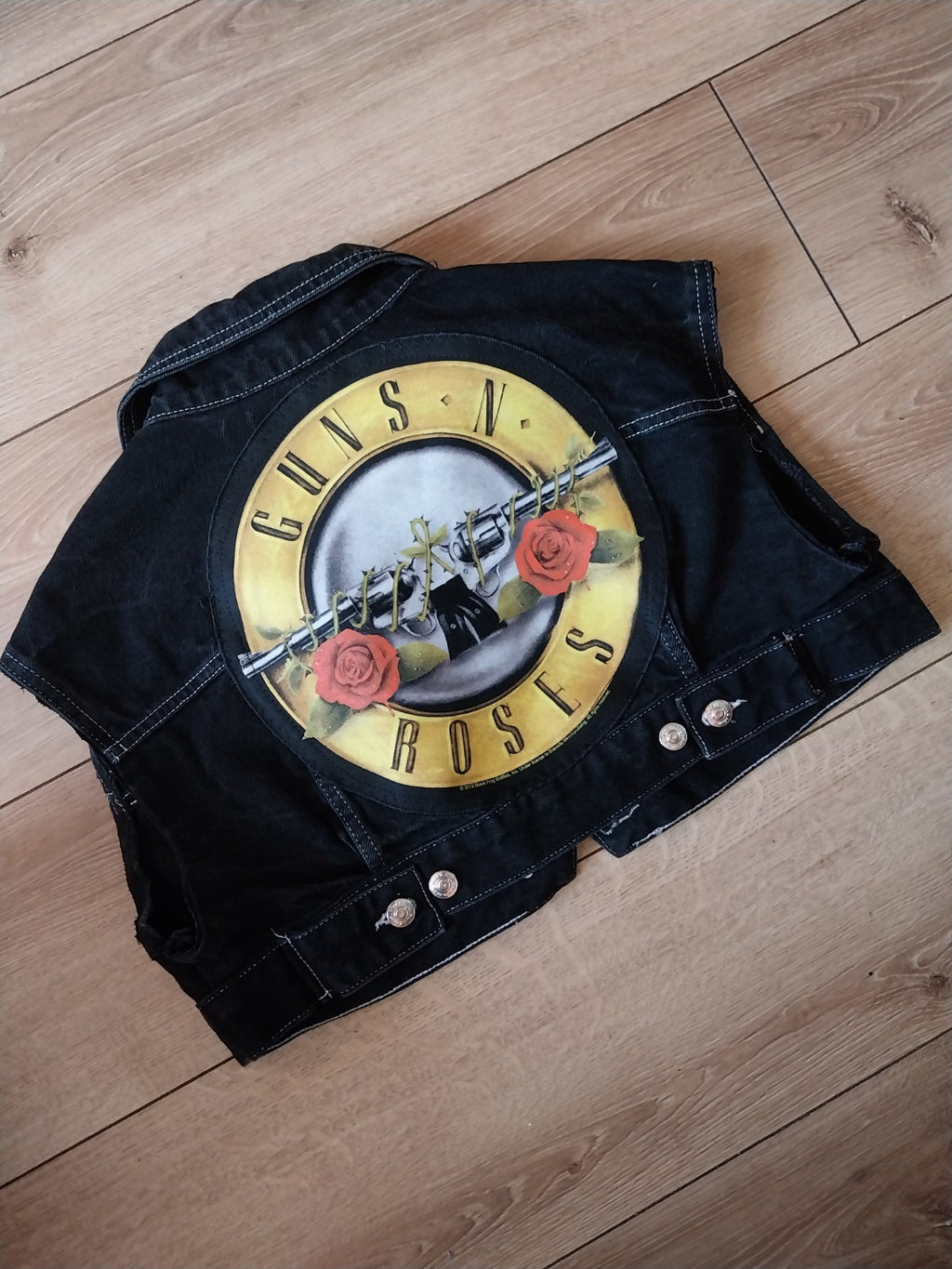 Guns n Roses Patch Black denim Waistcoat Size Small  Festival Snake Metalhead