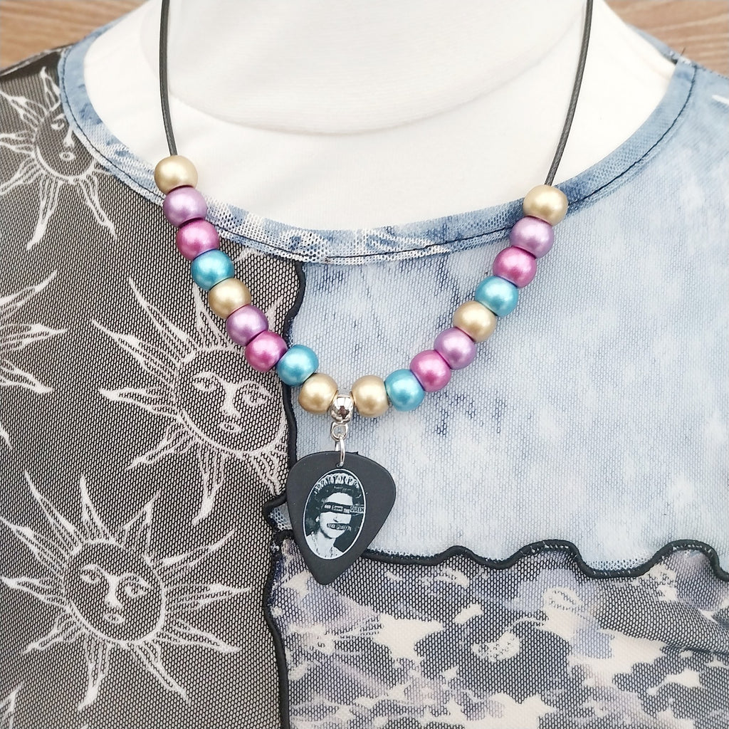 Handmade Sex Pistols God Save The Queen Necklace Punk Festival guitar plectrum