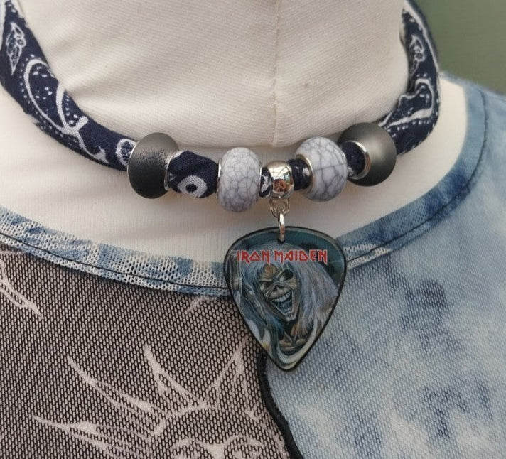 Handmade Iron Maiden Plectrum Bandana  Choker Necklace