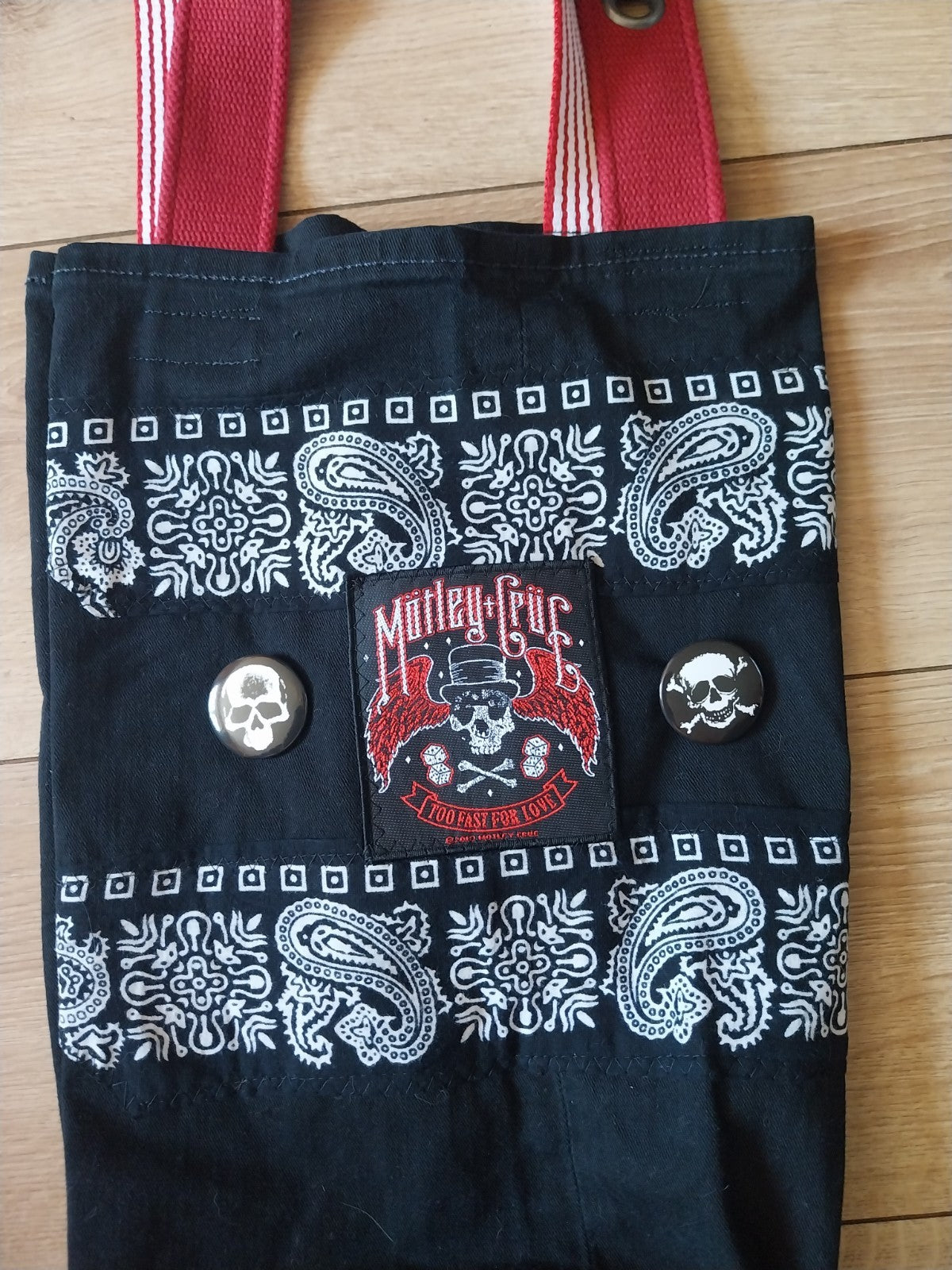 Handmade Festival Black  Denim Tote Bag With Motley Crue Theme