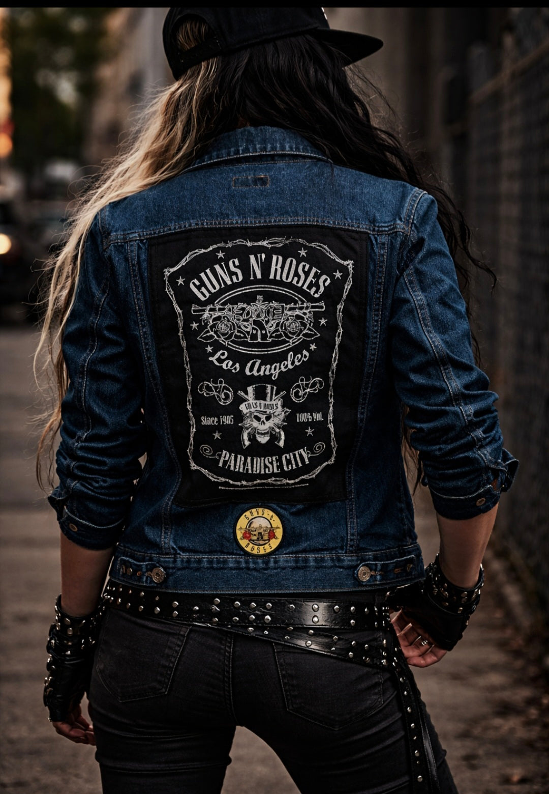 Reworked vintage denim jacket with Guns n Roses on back Size Medium