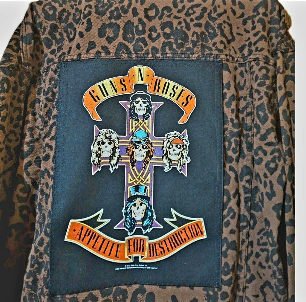 Guns N Roses frayed jacket Tan Black Leopard Print Frayed  Size 16 Festival Metalhead