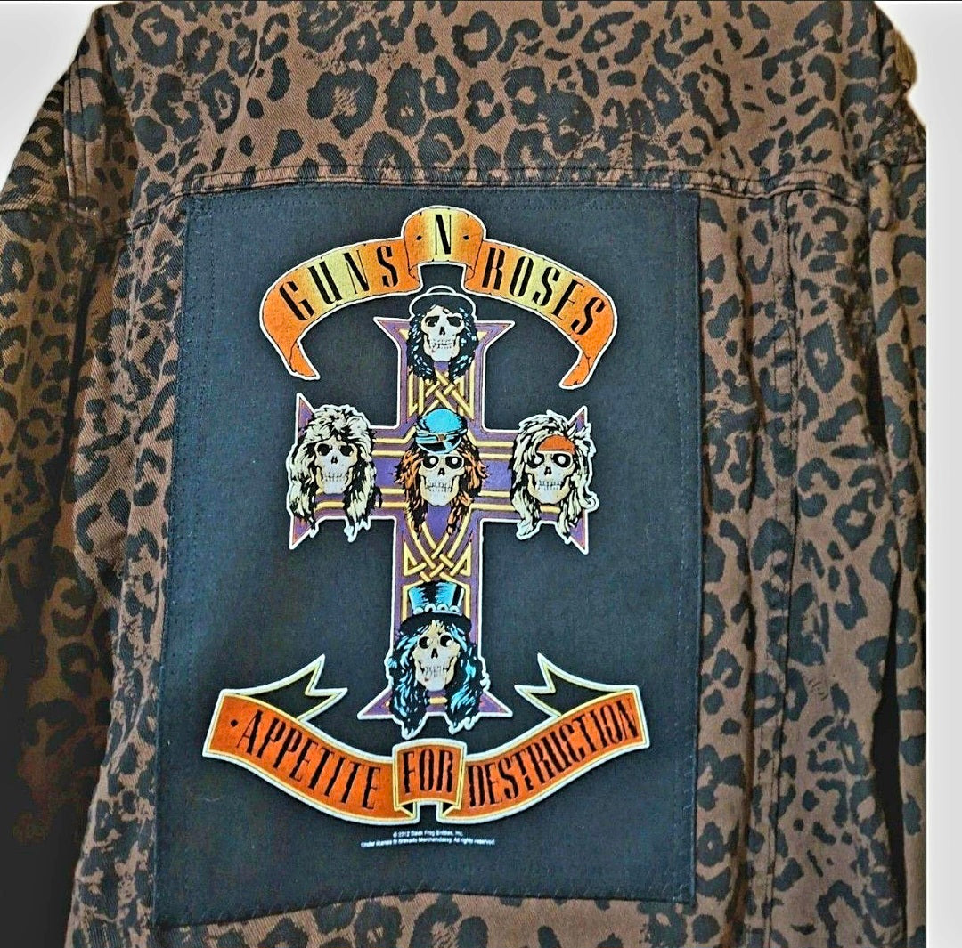 Guns N Roses frayed jacket Tan Black Leopard Print Frayed  Size 16 Festival Metalhead