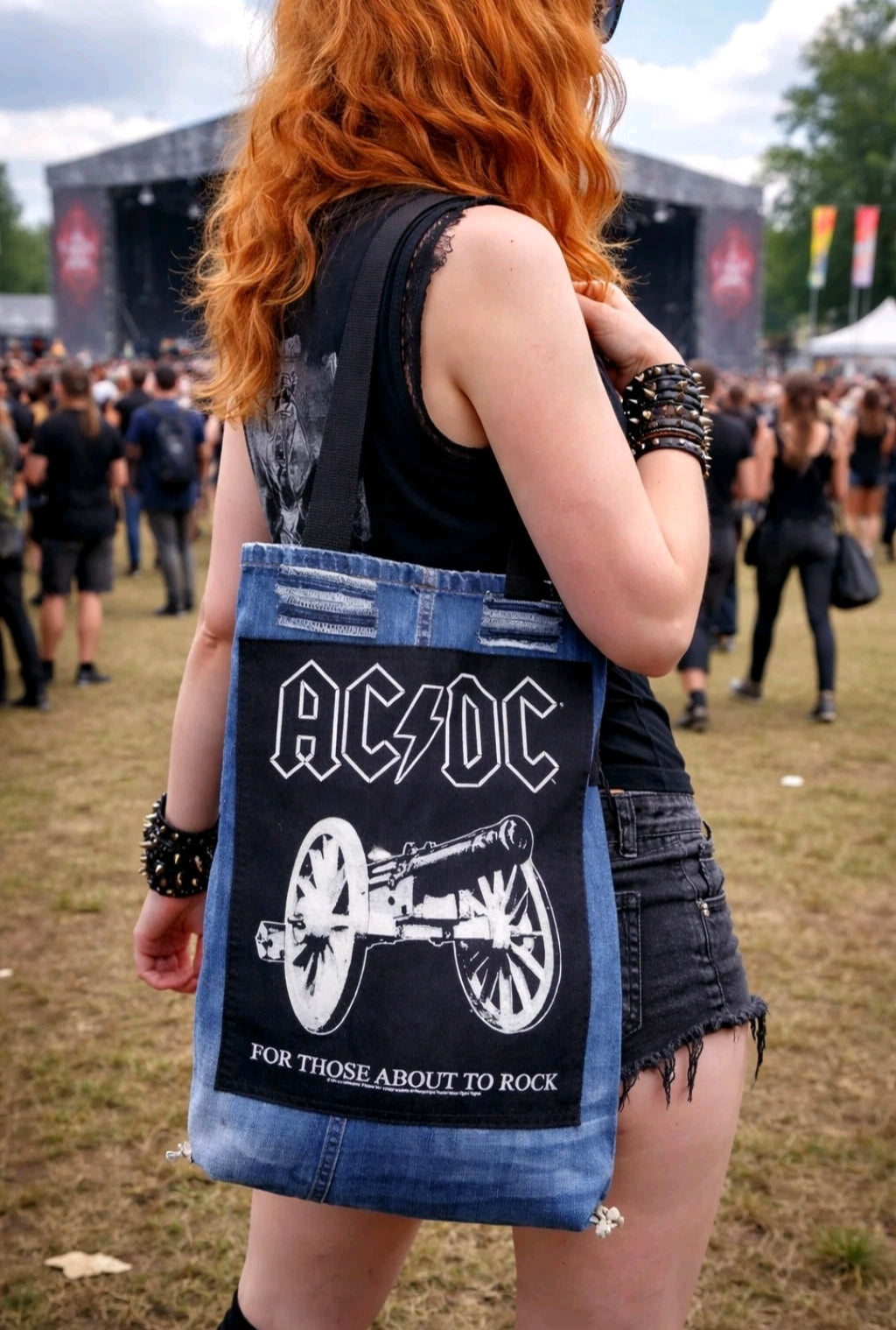 Handmade ACDC denim Bag Metalhead Festival