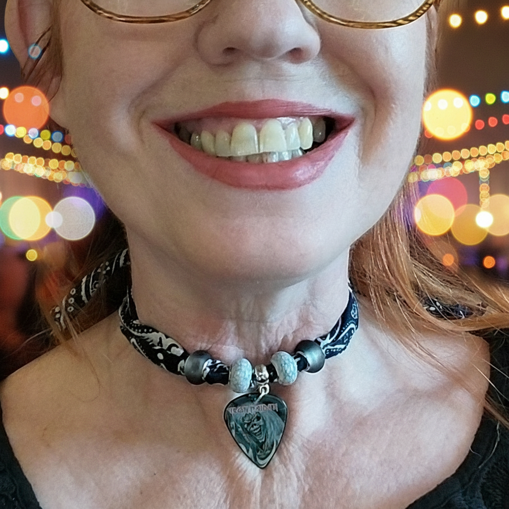Handmade Iron Maiden Plectrum Bandana  Choker Necklace
