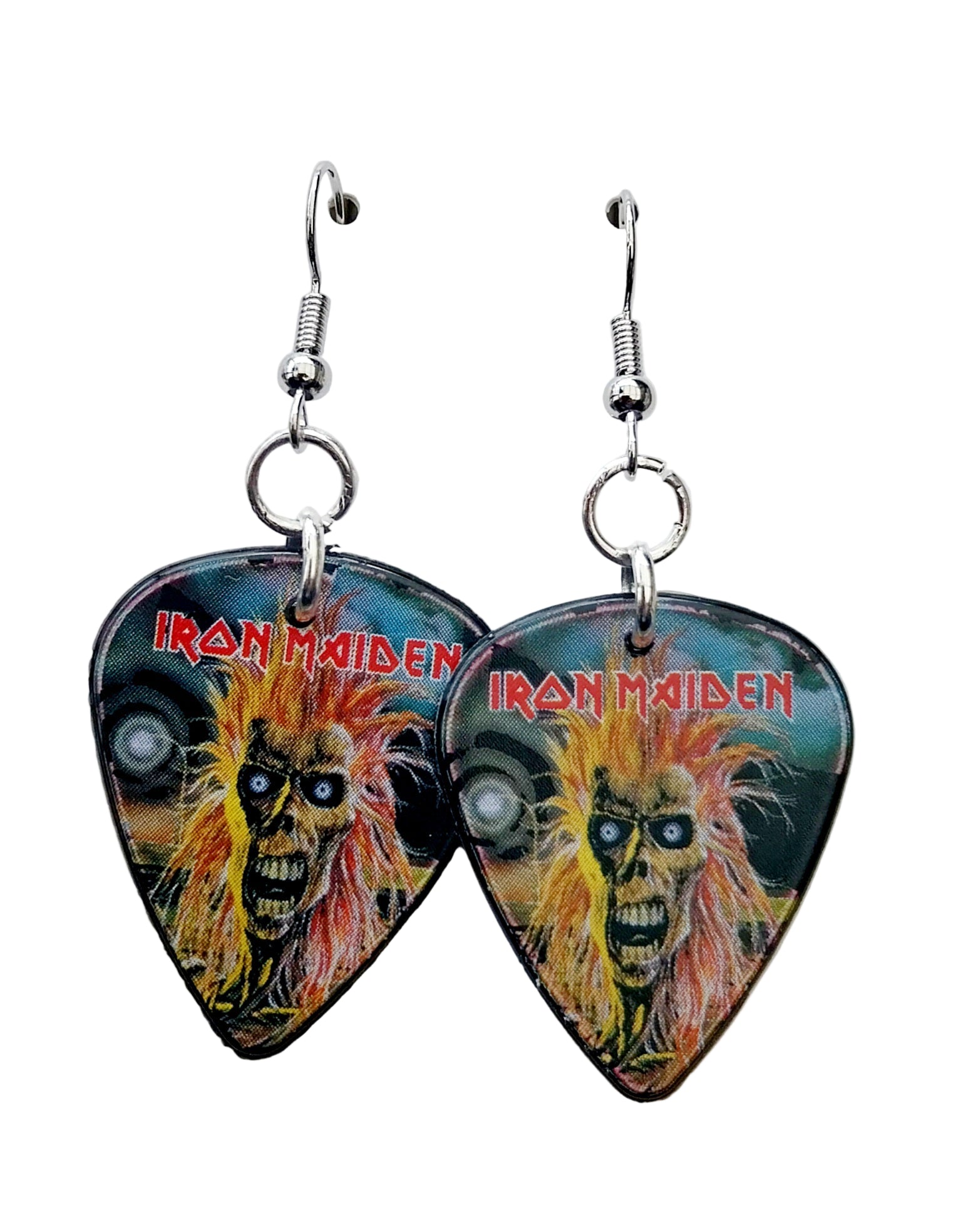 Handmade Iron Maiden guitar plectrum earrings