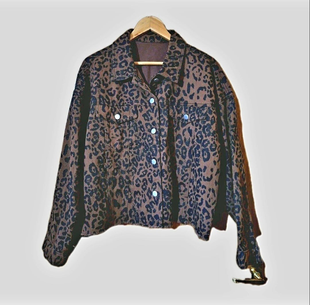 Guns N Roses frayed jacket Tan Black Leopard Print Frayed  Size 16 Festival Metalhead