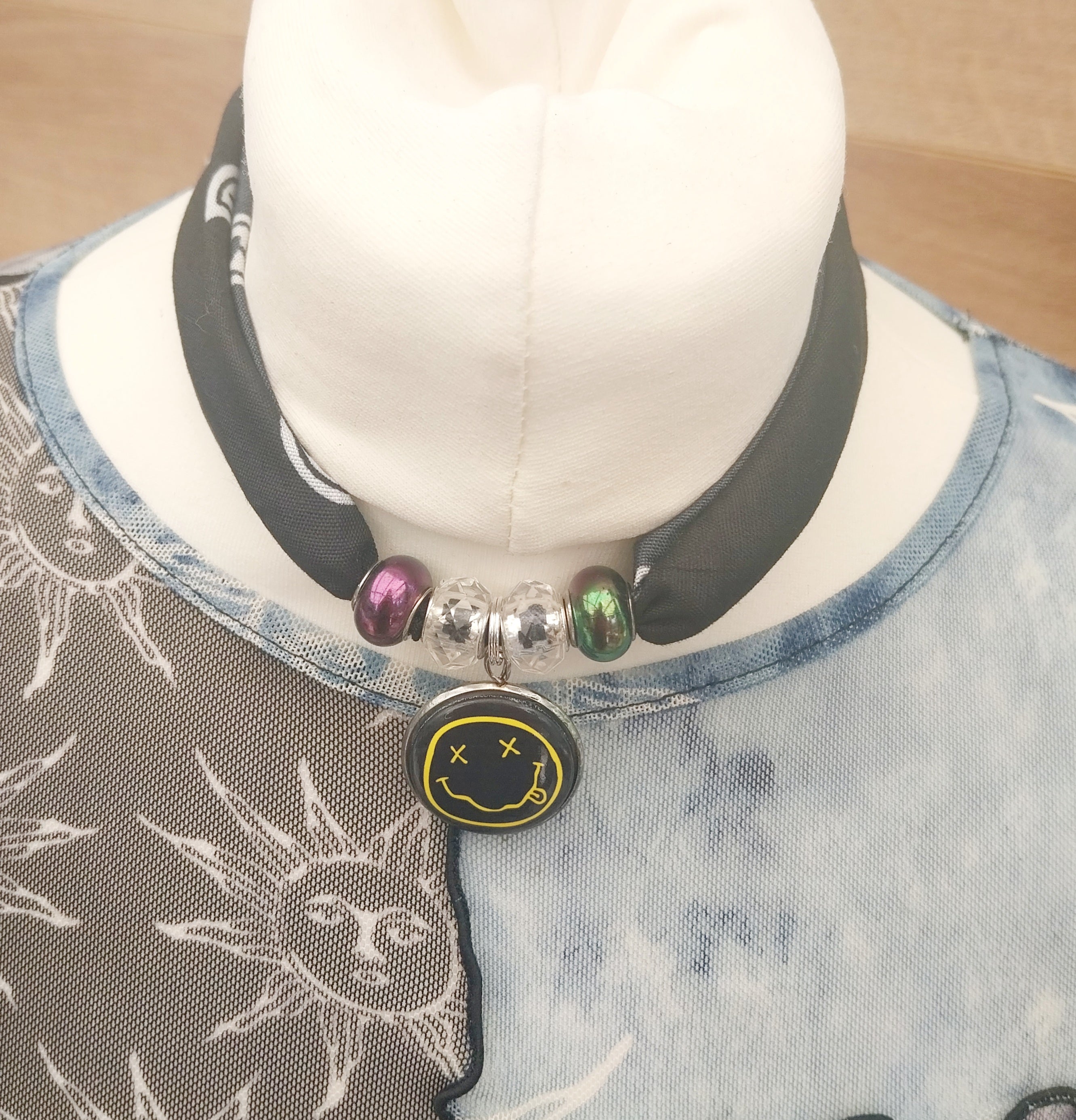 Nirvana Bandana Choker Necklace Handmade Festival Metalhead