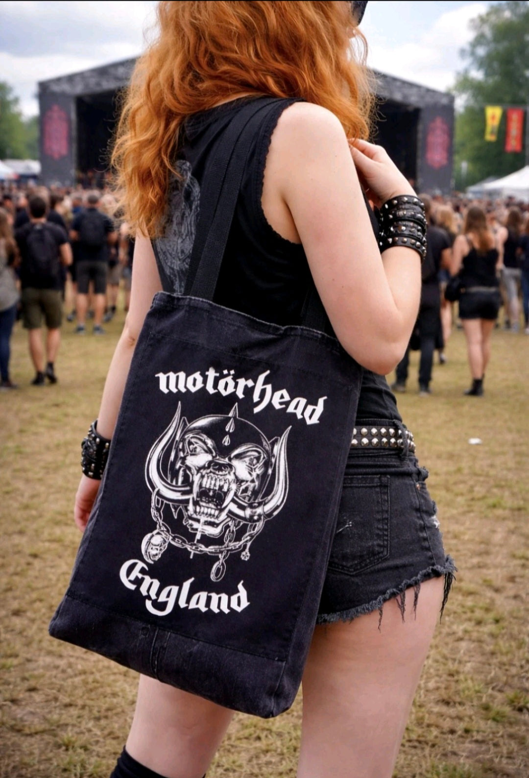 Handmade Motorhead Patch  denim Bag Metalhead Festival