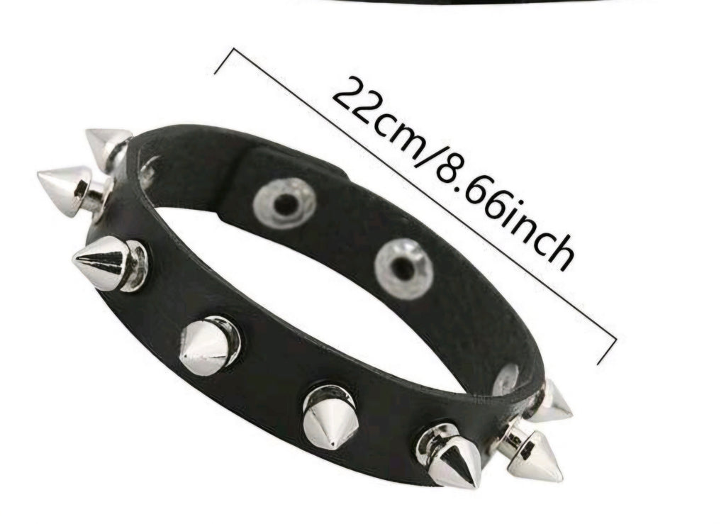 Spike Stud Punk Bracelet Cuff Goth Alternative Festival PU Leather Black