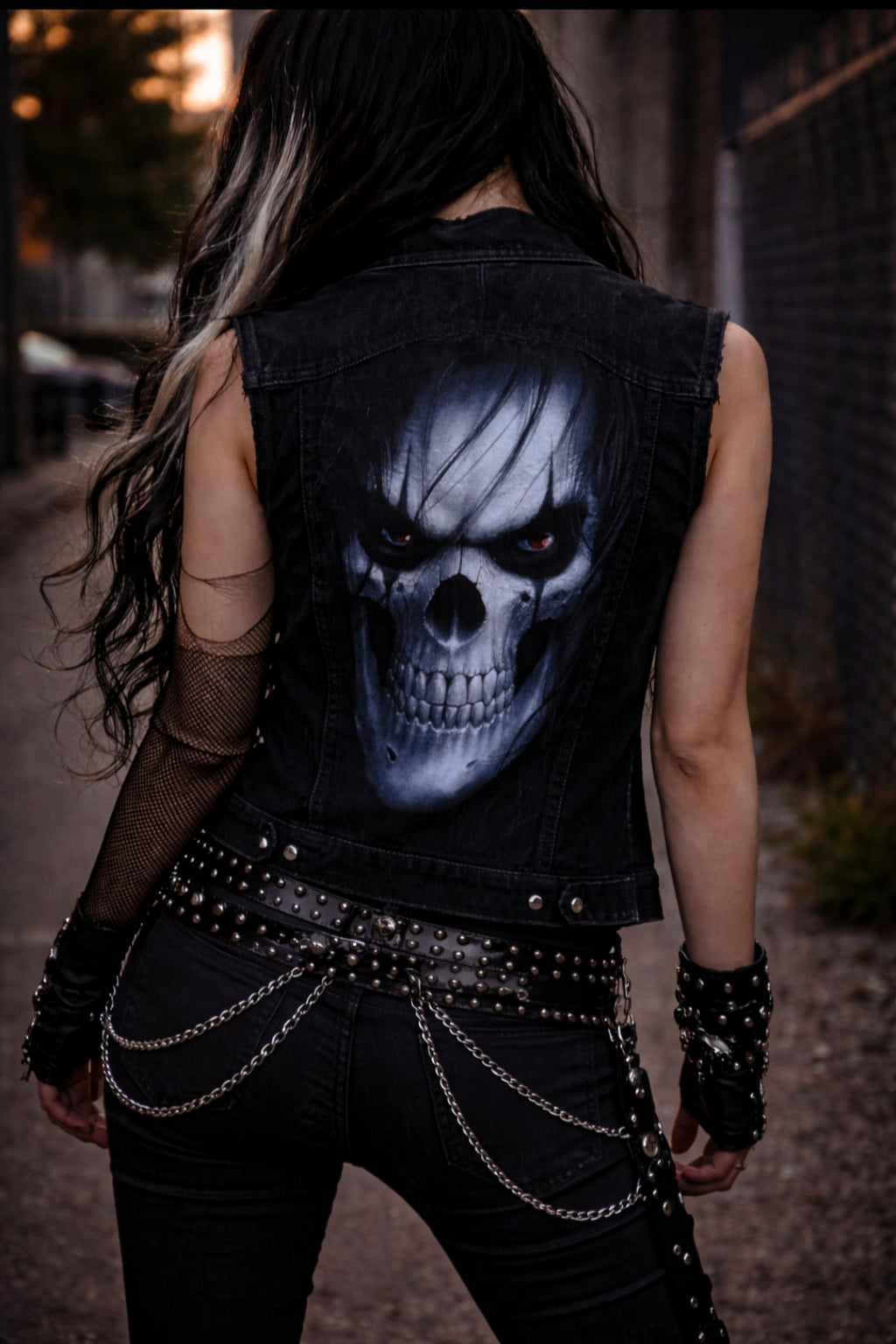 Reworked black Skull gothic battle Jacket Cure Crow  Size 12
