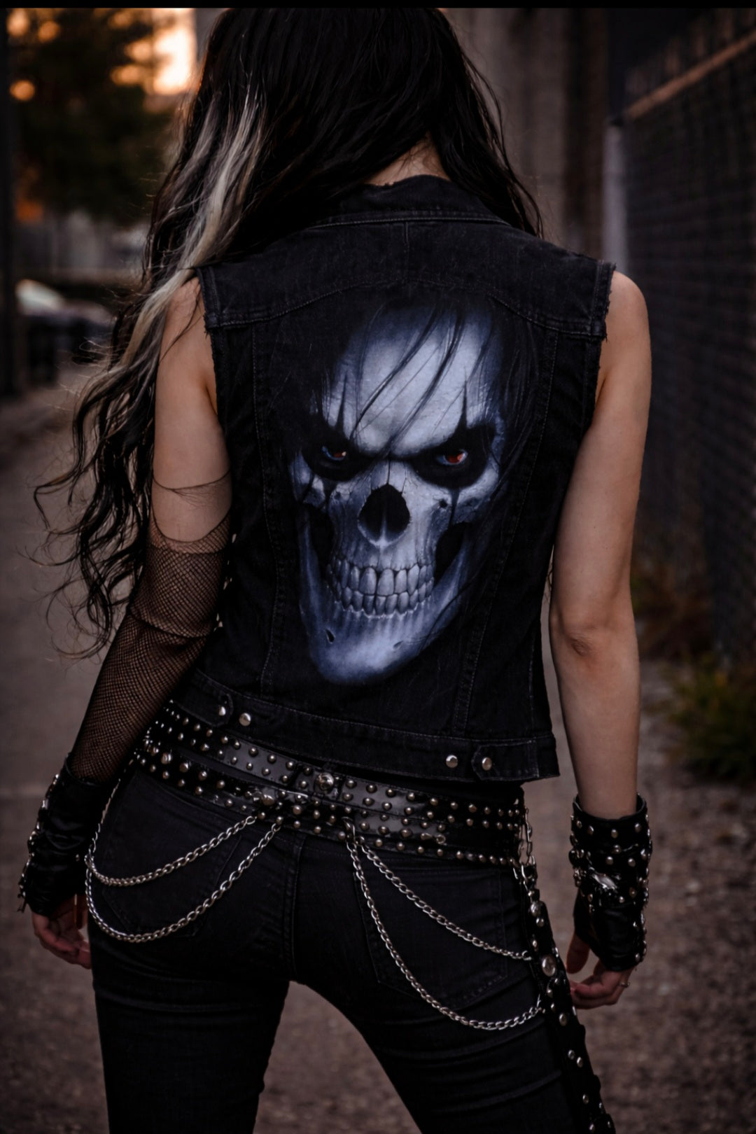Reworked black Skull gothic battle Jacket Cure Crow  Size 12