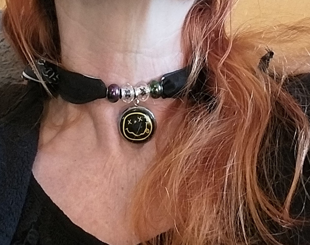 Nirvana Bandana Choker Necklace Handmade Festival Metalhead