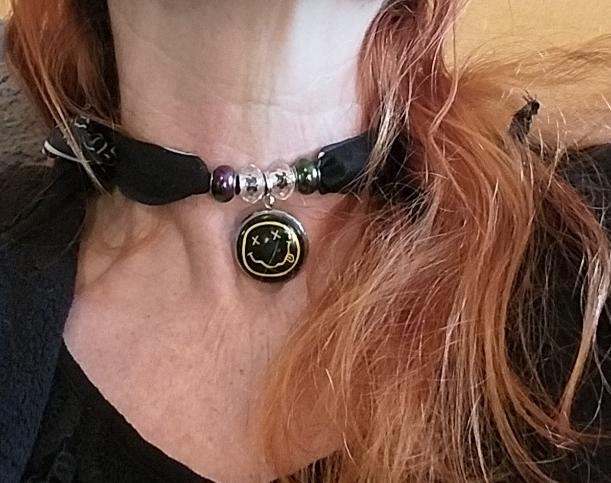 Nirvana Bandana Choker Necklace Handmade Festival Metalhead