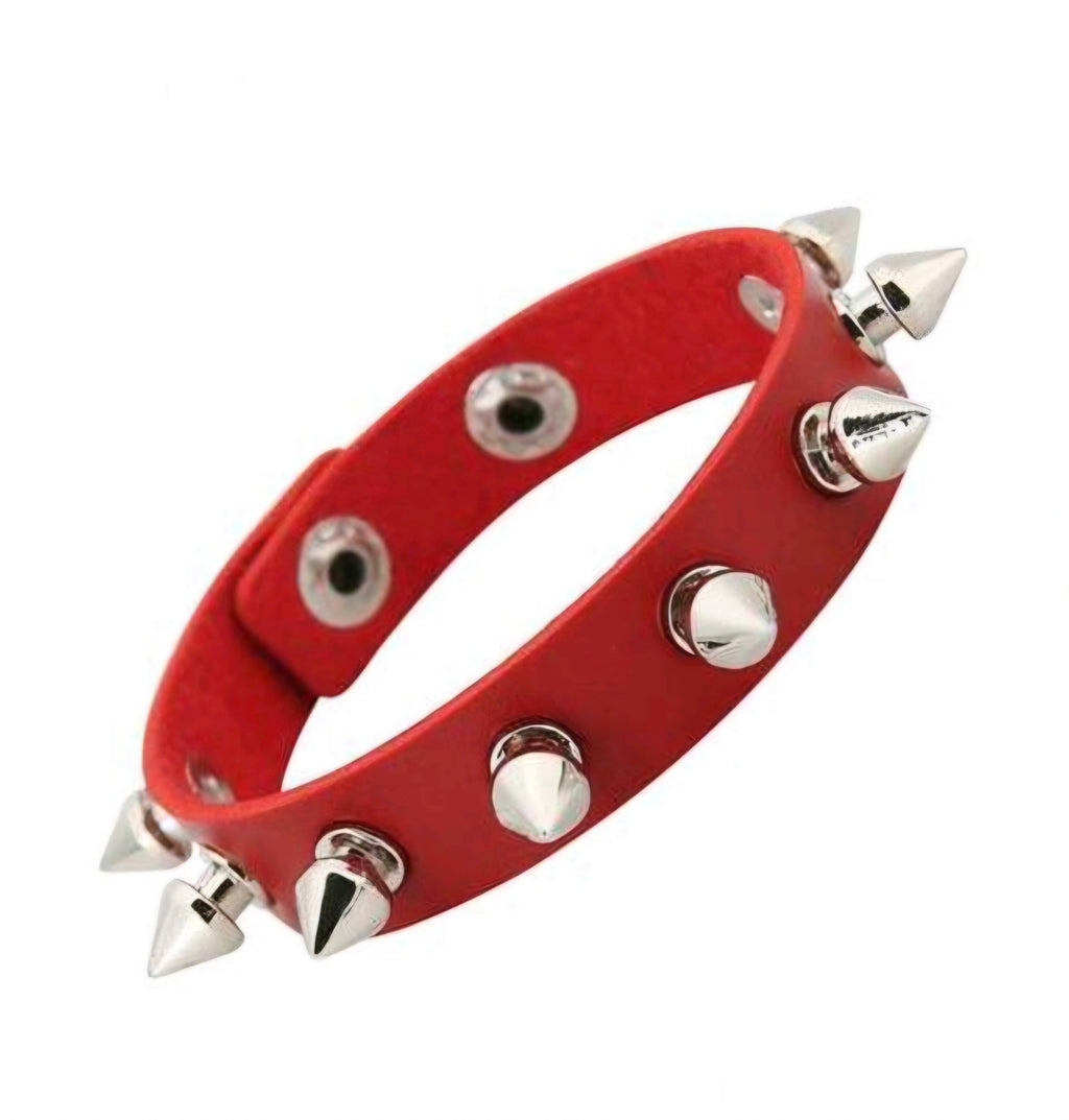 Spike Stud Punk Bracelet Cuff Goth Alternative Festival PU Leather Red